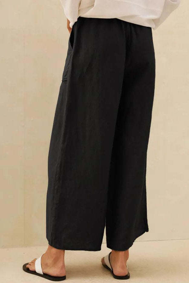 100% Linen Pocket Wide Leg Pants THALIA - BOTTOMS-Linen