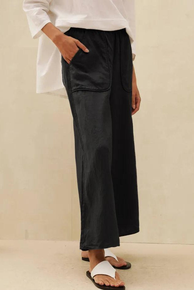 100% Linen Pocket Wide Leg Pants THALIA - BOTTOMS-Linen