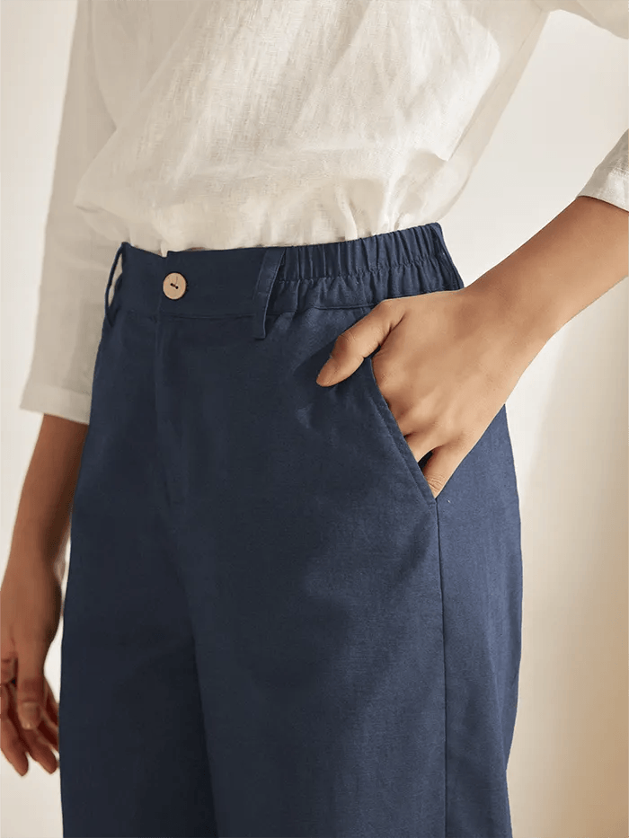 Pantalon cheville NINA en lin à jambe droite et poches - BAS-Lin