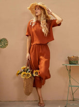 100% Linen Short Sleeve Top High Waist Wide Leg Pants Two-Piece Set NEVE - SETS-Linen Sets