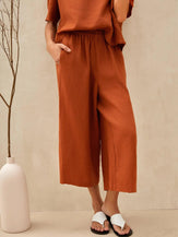 100% Linen Short Sleeve Top High Waist Wide Leg Pants Two-Piece Set NEVE - SETS-Linen Sets