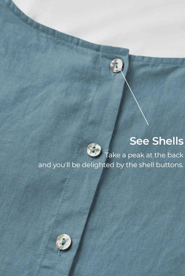 100% Linen Side-Tie Button-Back Boxy Top ELSIE - TOPS-Linen Blouses