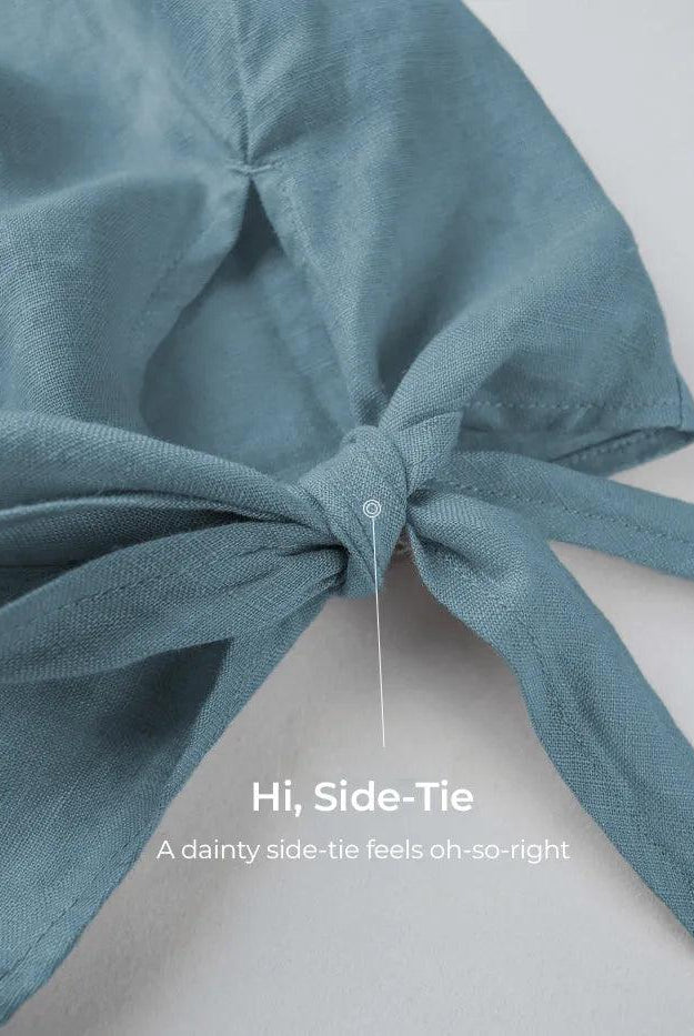 100% Linen Side-Tie Button-Back Boxy Top ELSIE - TOPS-Linen Blouses