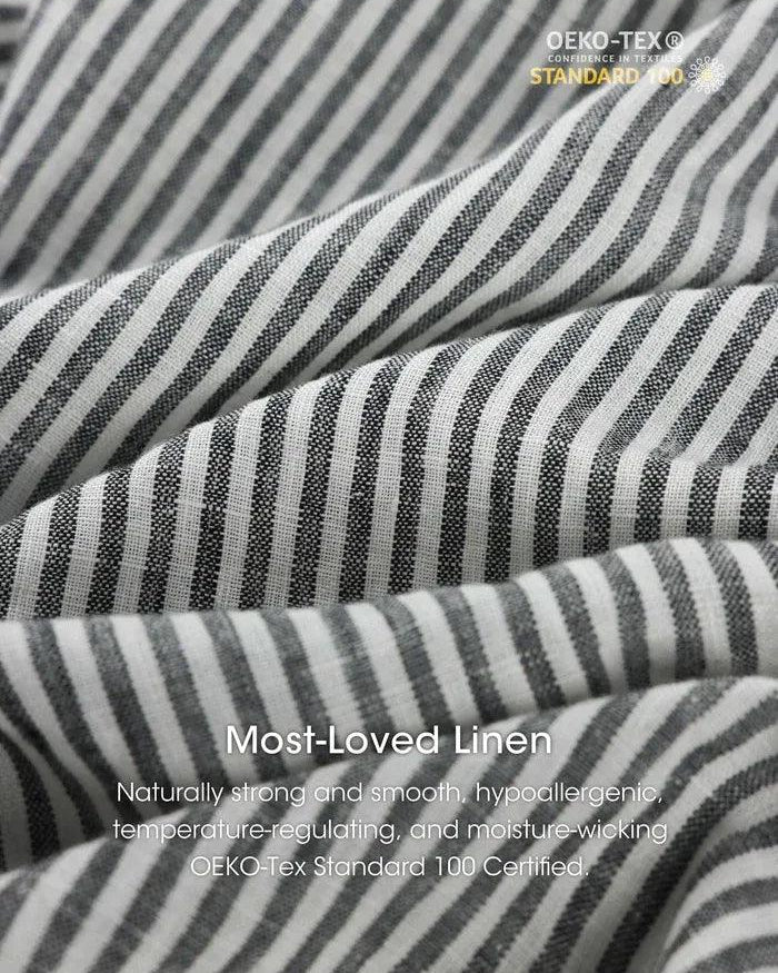100% Linen Striped Elastic-Waist Midi Dress ARIA - DRESSES-Linen