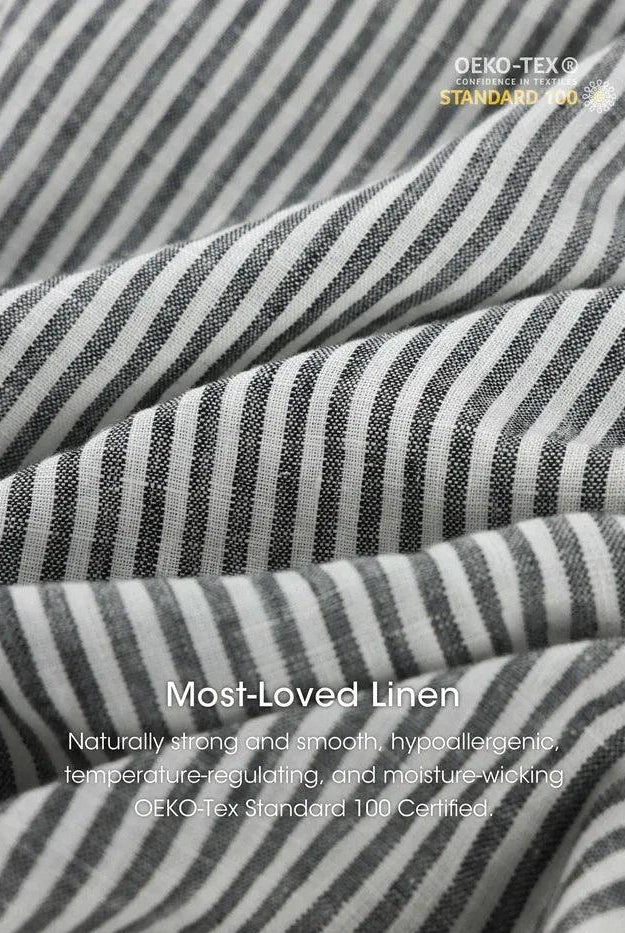 100% Linen Striped Elastic-Waist Midi Dress ARIA - DRESSES-Linen