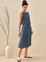 Ensemble LUCIA en 100% lin avec gilet boutonné décoratif et jupes Naxi - ENSEMBLES-Ensembles en lin