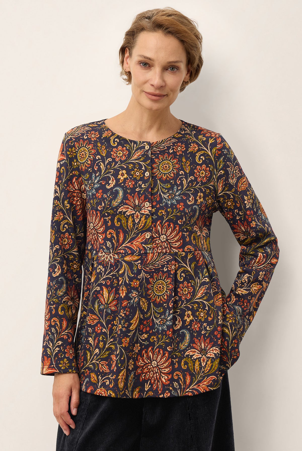 100% Cotton Botanical Paisley Print Long Sleeve Top AMELIE in Amber Bloom - product image 3 of 8