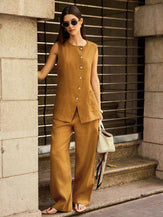 100% Linen Banana Cut Pants with Pockets EDELINE by LINTICO for women