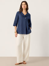 100% Linen Asymmetric Collar Inverted Pleat Top OTTILIE by LINTICO for women