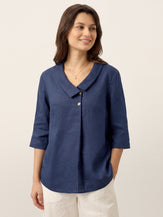 100% Linen Asymmetric Collar Inverted Pleat Top OTTILIE by LINTICO for women