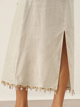 100% Linen Beaded Crew Neck Midi Dress with Belt BELLA by LINTICO for women