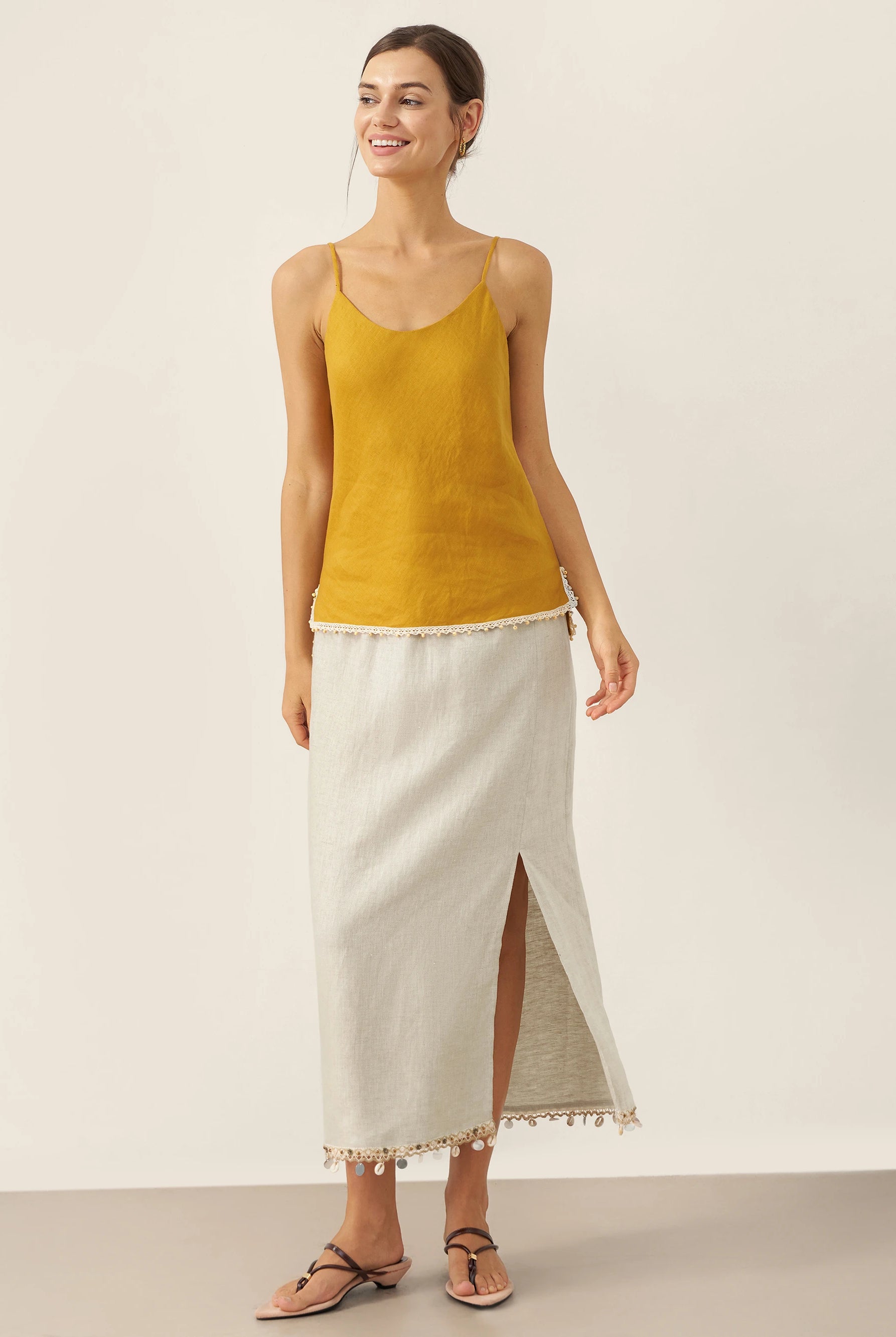 100% Linen Beaded Hem Camisole Bree by LINTICO for women