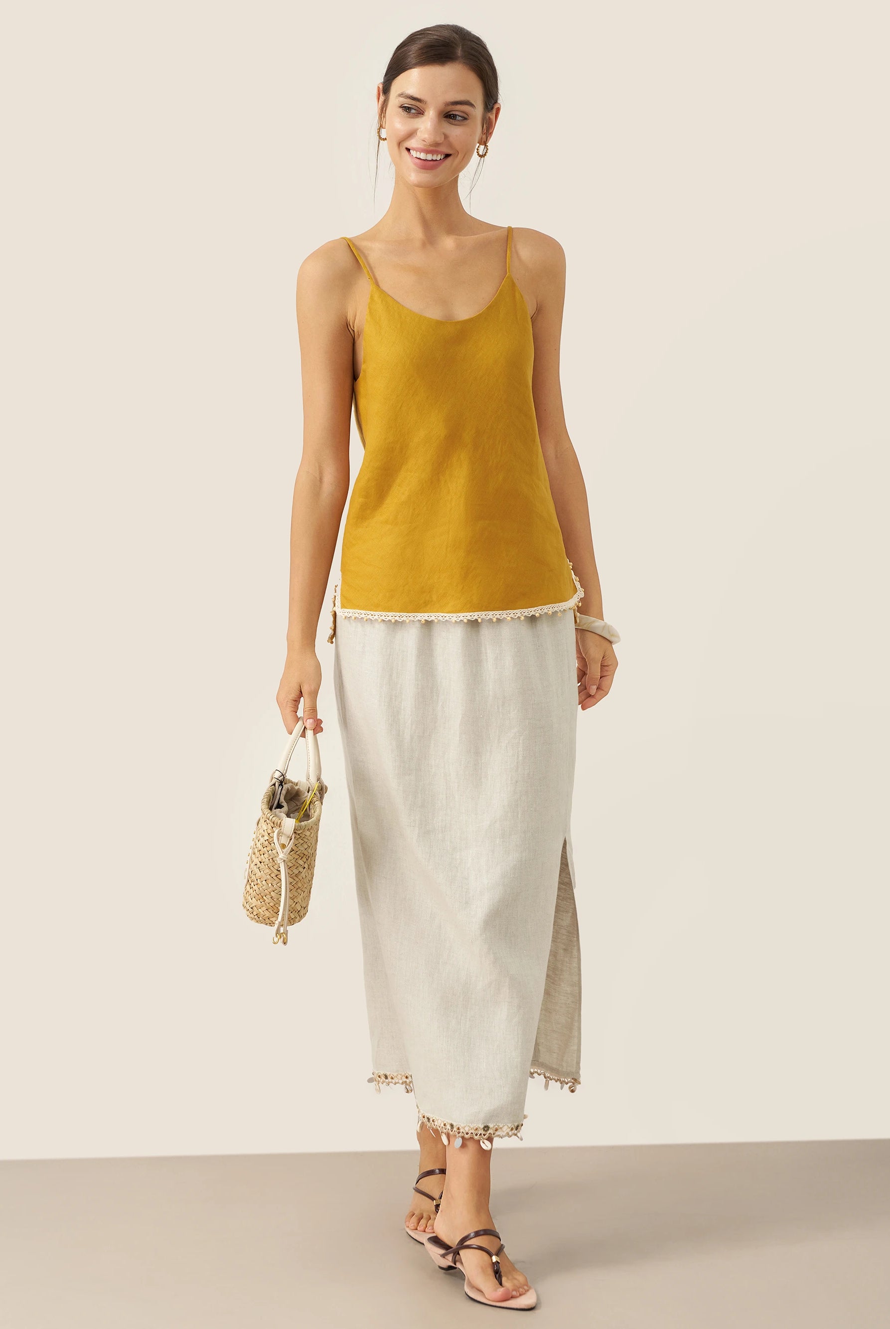 100% Linen Beaded Hem Camisole Bree by LINTICO for women