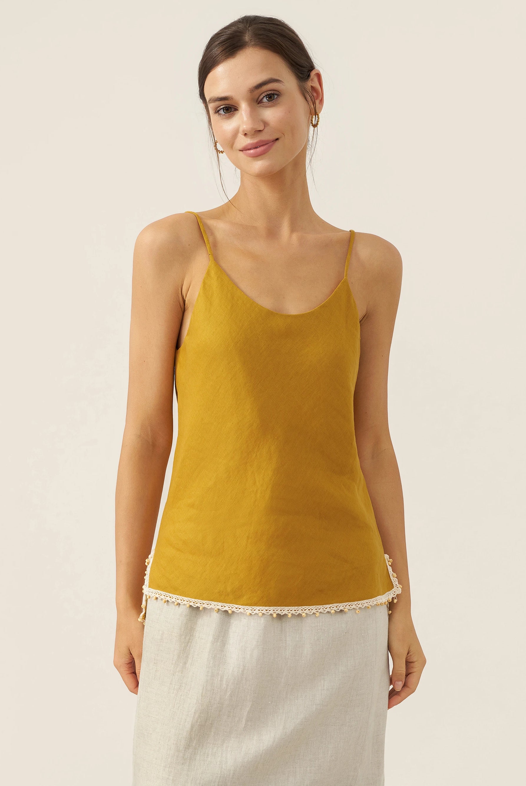 100% Linen Beaded Hem Camisole Bree by LINTICO for women