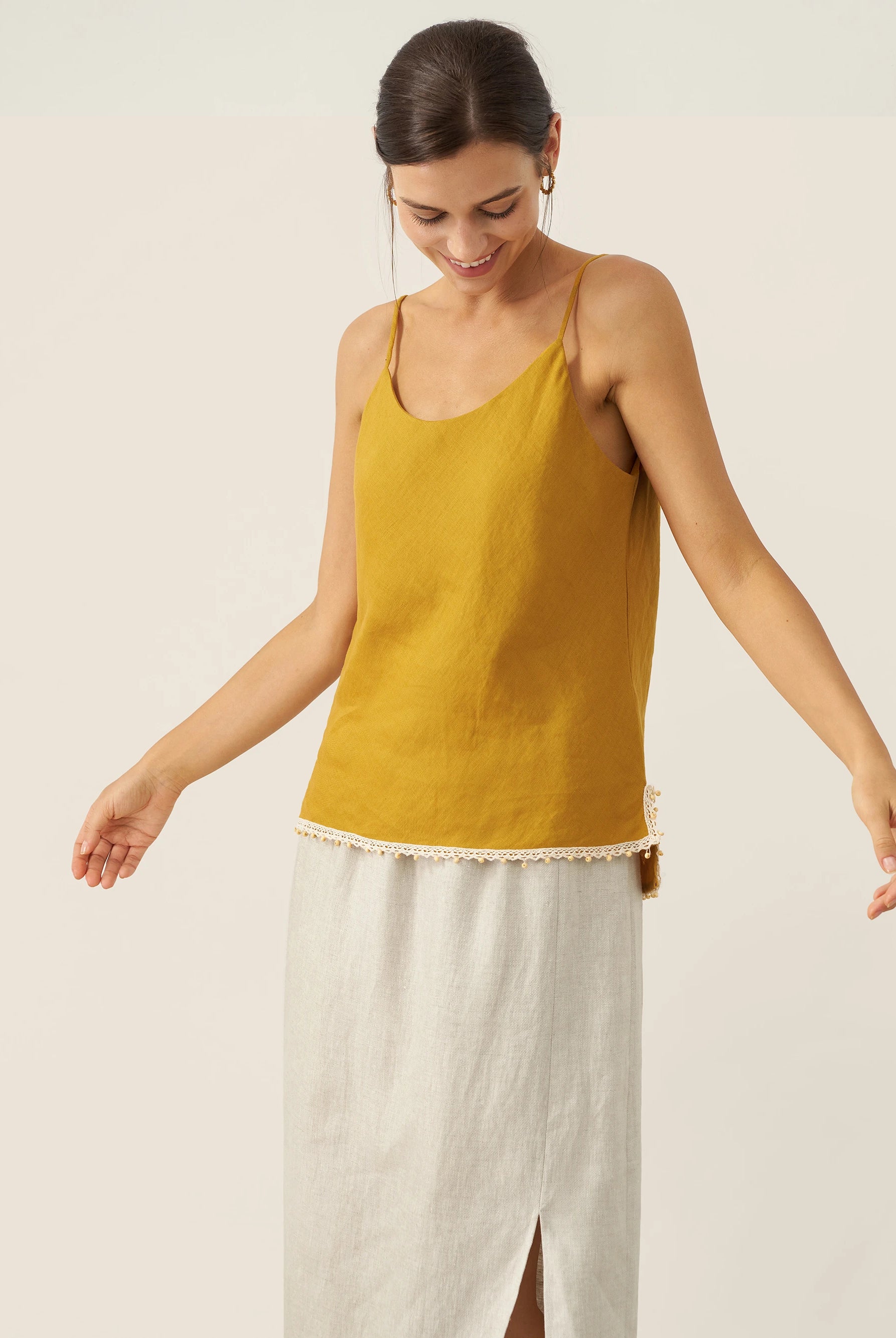 100% Linen Beaded Hem Camisole Bree by LINTICO for women