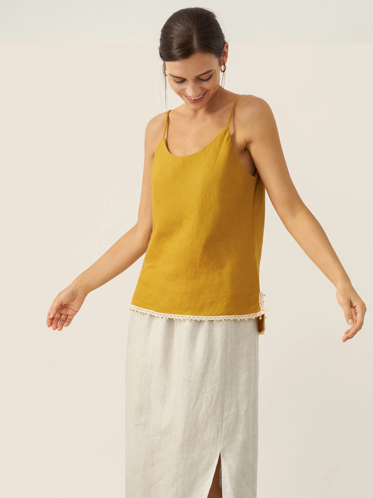 100% Linen Beaded Hem Camisole Bree by LINTICO for women