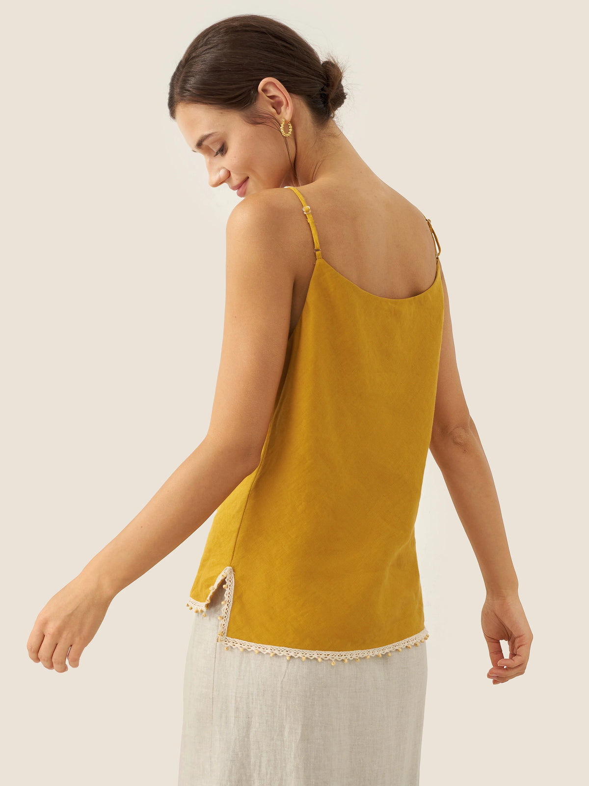 100% Linen Beaded Hem Camisole Bree by LINTICO for women