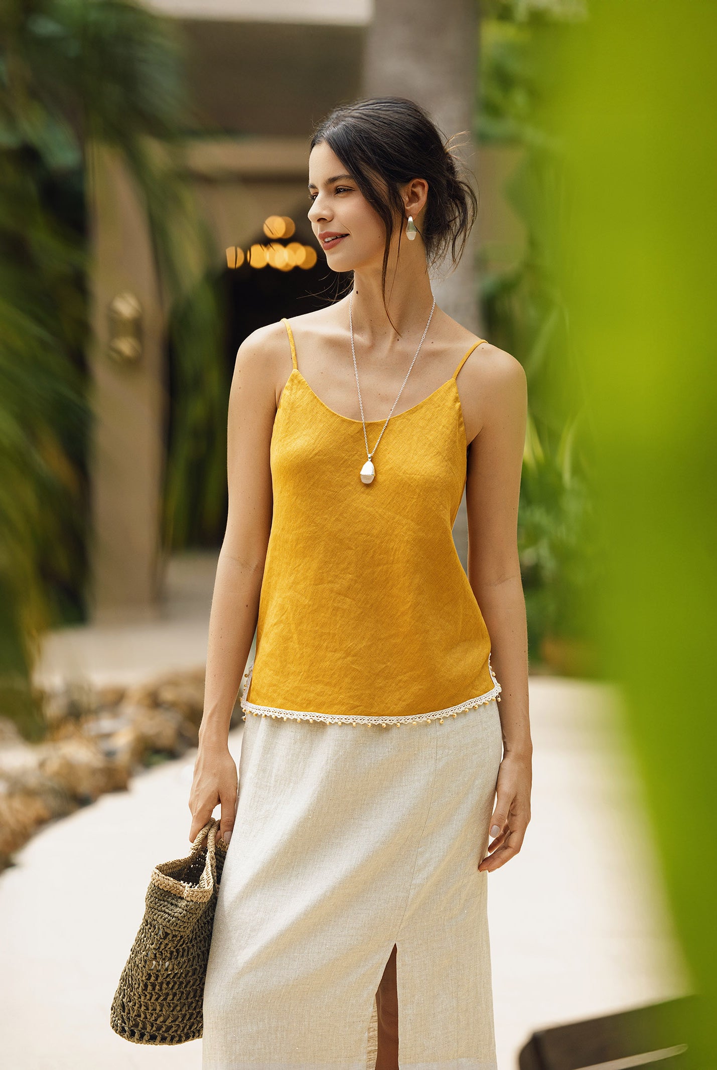 100% Linen Beaded Hem Camisole Bree by LINTICO for women