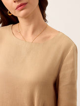100% Linen Side-Gathered Bow Midi Dress ESMERALDA by LINTICO for women