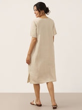 100% Linen Button Front V-Neck Midi Dress NOA by LINTICO for women