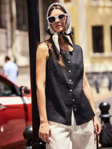 100% Linen Buttons Down Tank Top ERIN by LINTICO for women
