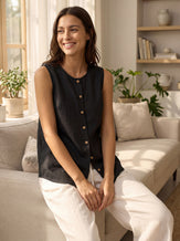 100% Linen Buttons Down Tank Top ERIN by LINTICO for women