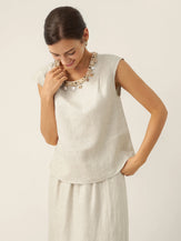 100% Linen Cap Sleeve Beaded Top BIANCA by LINTICO for women