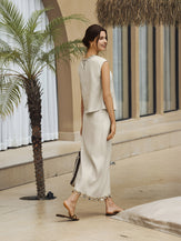 100% Linen Elastic Waist Beaded Skirt BIAN by LINTICO for women