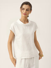 100% Linen Cap Sleeve Soft-Fold Collar Top YVONNE by LINTICO for women