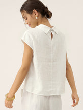 100% Linen Cap Sleeve Soft-Fold Collar Top YVONNE by LINTICO for women
