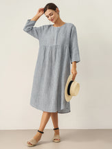 Linen Check Long Sleeve Midi Dress FIRTH by LINTICO for women