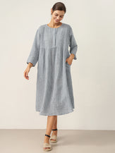 Linen Check Long Sleeve Midi Dress FIRTH by LINTICO for women