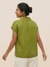 100% Linen Collared Cap Sleeve Top IVY by LINTICO for women