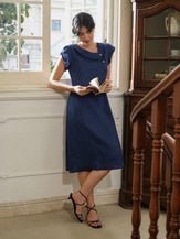100% Linen Crescent Collar Flutter Sleeve Mini Dress FIONA by LINTICO for women