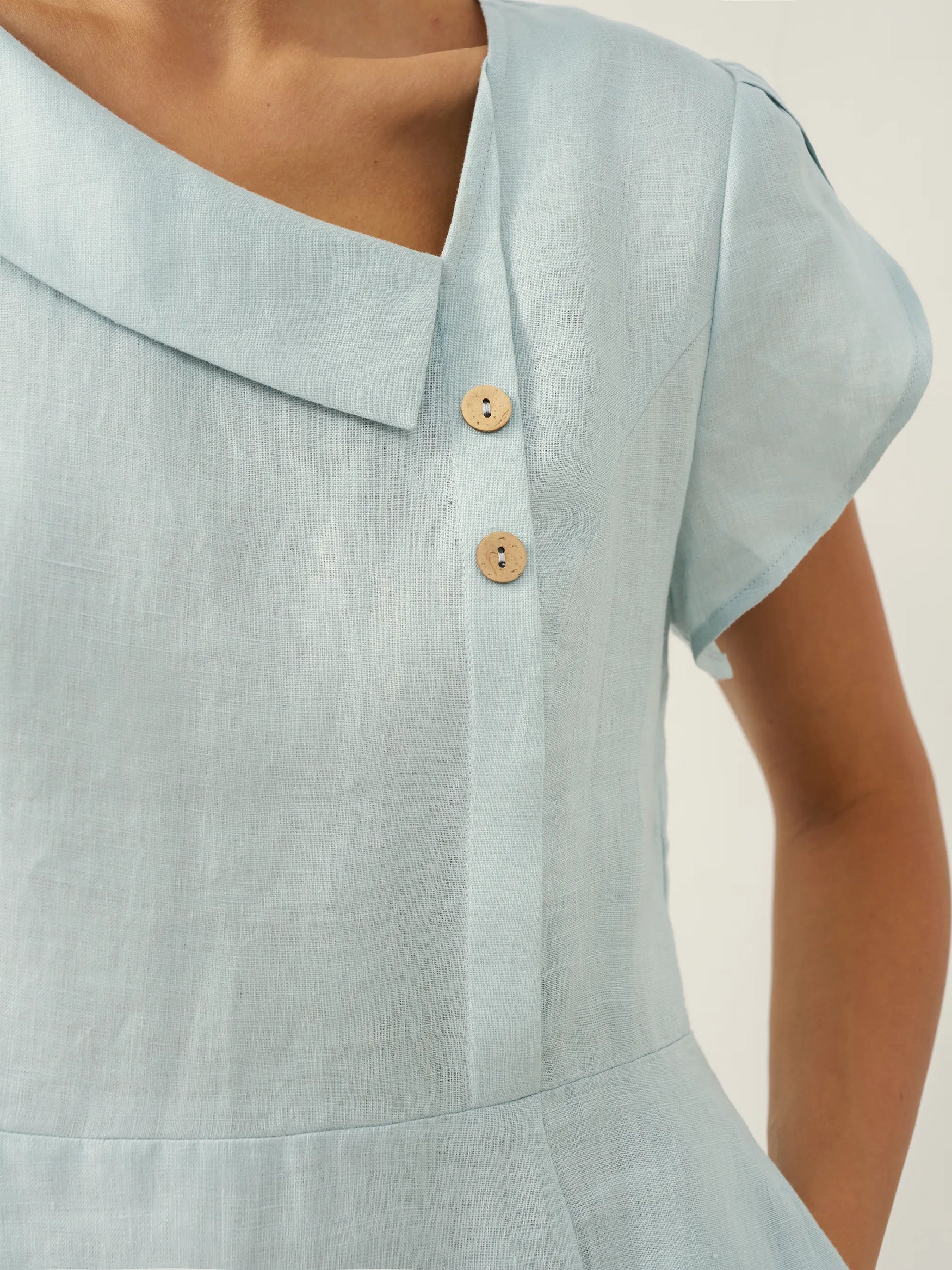 100% Linen Crescent Collar Flutter Sleeve Mini Dress FIONA by LINTICO for women