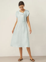 100% Linen Crescent Collar Flutter Sleeve Mini Dress FIONA by LINTICO for women