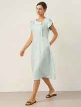 100% Linen Crescent Collar Flutter Sleeve Mini Dress FIONA by LINTICO for women
