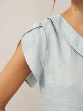 100% Linen Crescent Collar Flutter Sleeve Top FARA by LINTICO for women