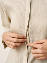 100% Linen Hidden Button Crew Neck Shirt INES by LINTICO for women