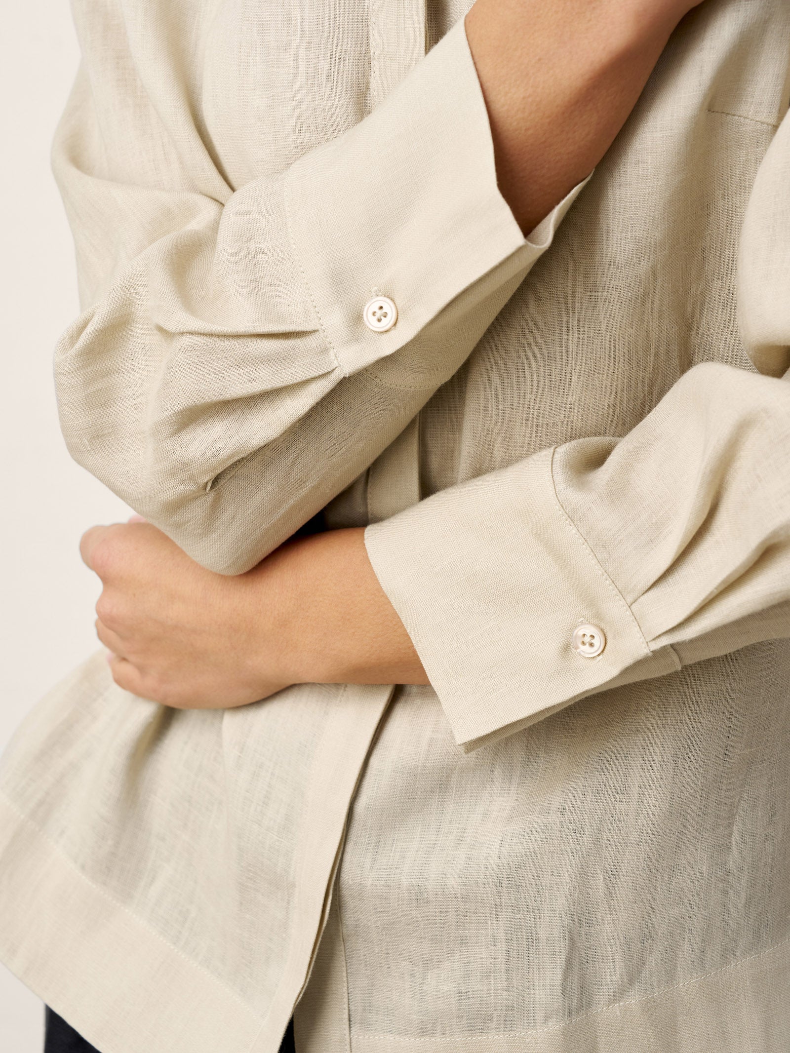 100% Linen Hidden Button Crew Neck Shirt INES by LINTICO for women