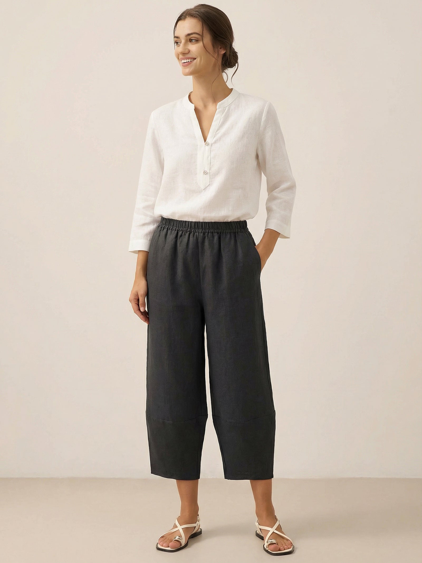 100% Linen Crop Pants RORY by LINTICO for women
