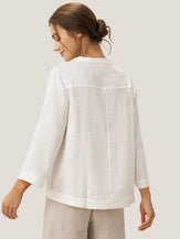 100% Linen Deep V-Neck Pullover with Button-Trim JOLYNE by LINTICO for women