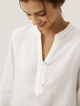 100% Linen Deep V-Neck Pullover with Button-Trim JOLYNE by LINTICO for women