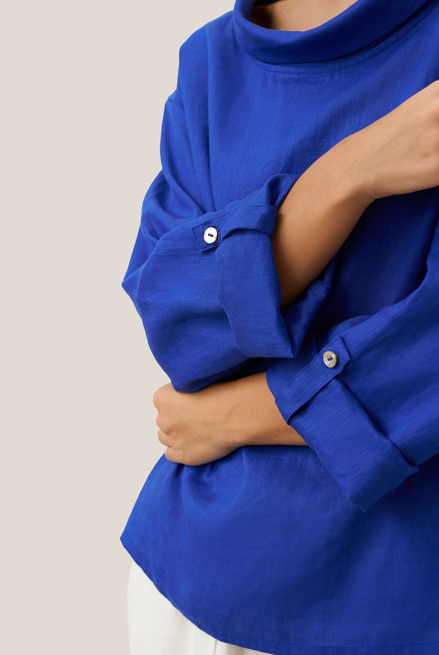 100% Linen Draped Neck Top HOLLIS by LINTICO for women