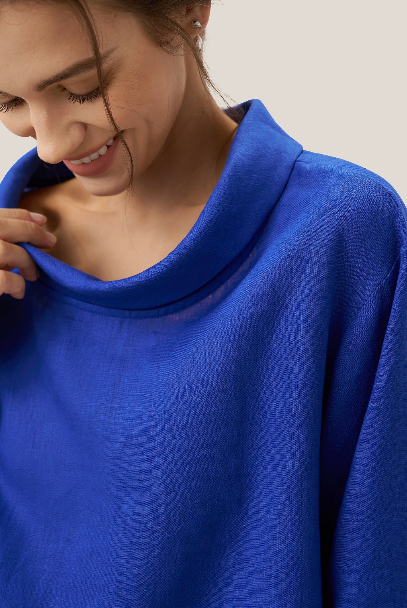 100% Linen Draped Neck Top HOLLIS by LINTICO for women