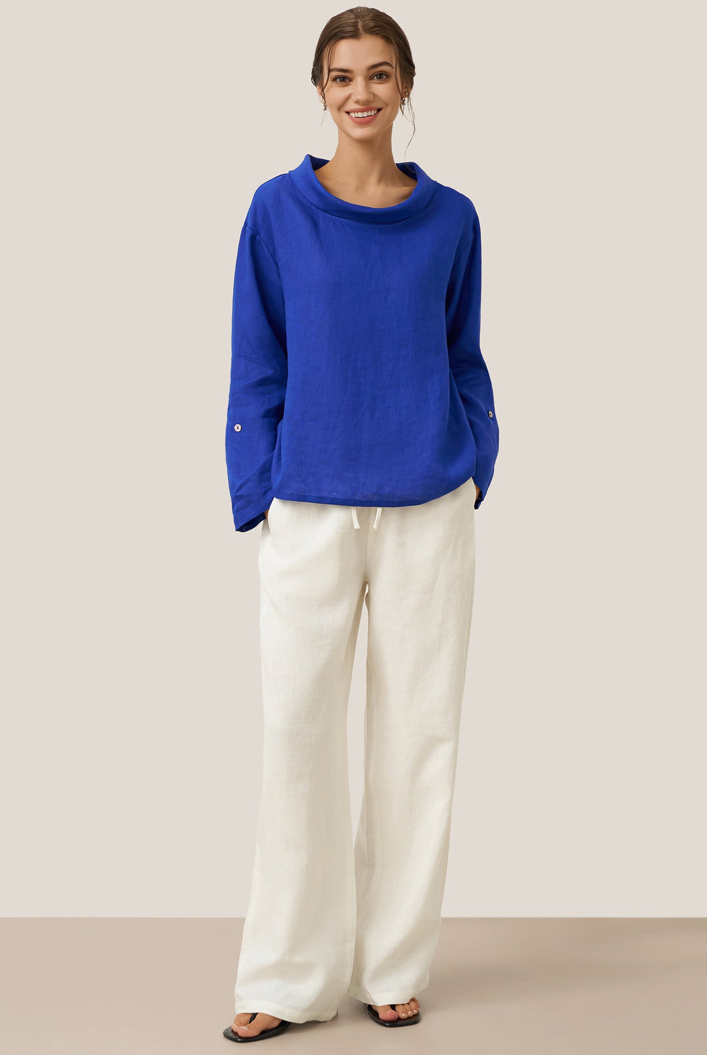 100% Linen Draped Neck Top HOLLIS by LINTICO for women