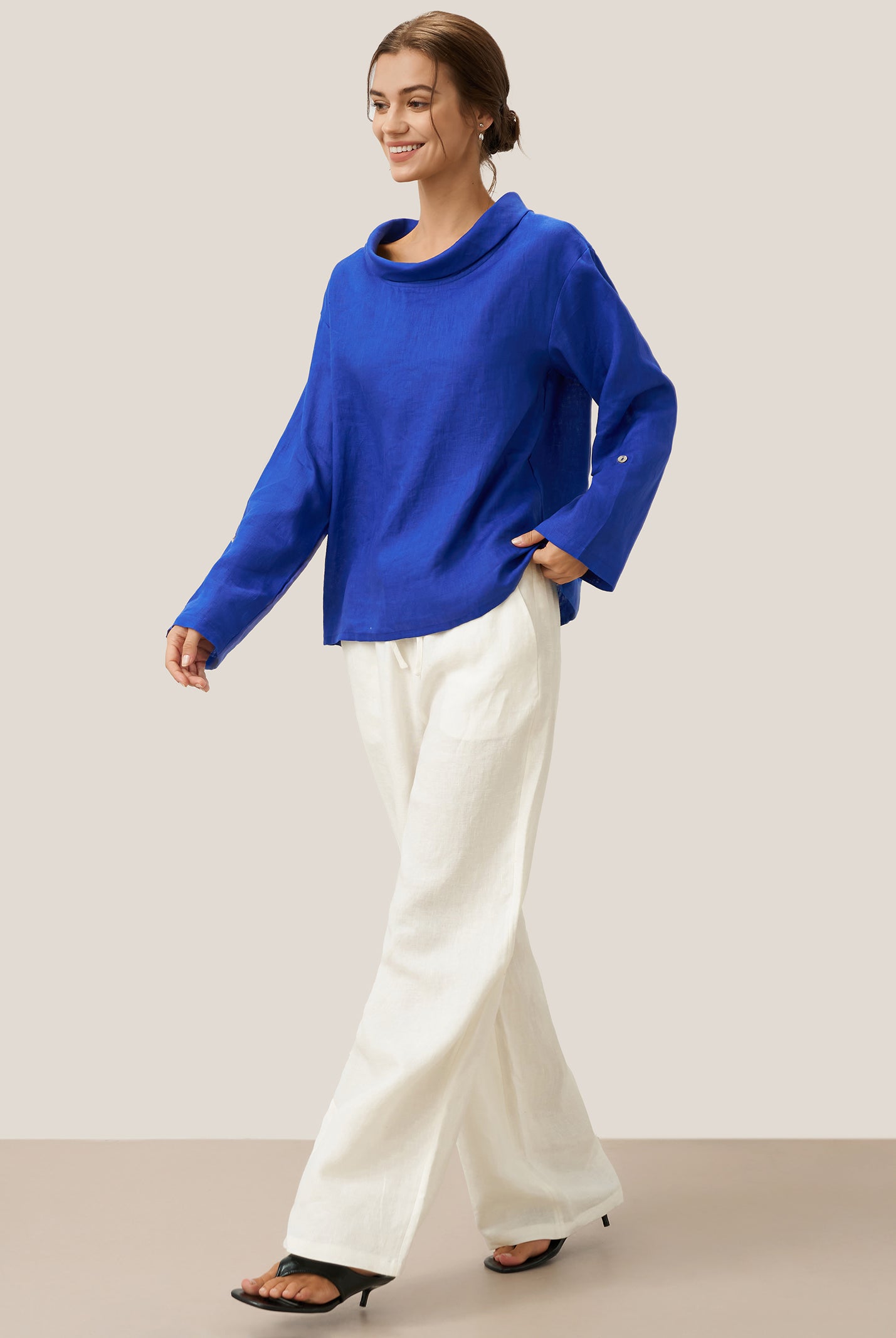 100% Linen Draped Neck Top HOLLIS by LINTICO for women