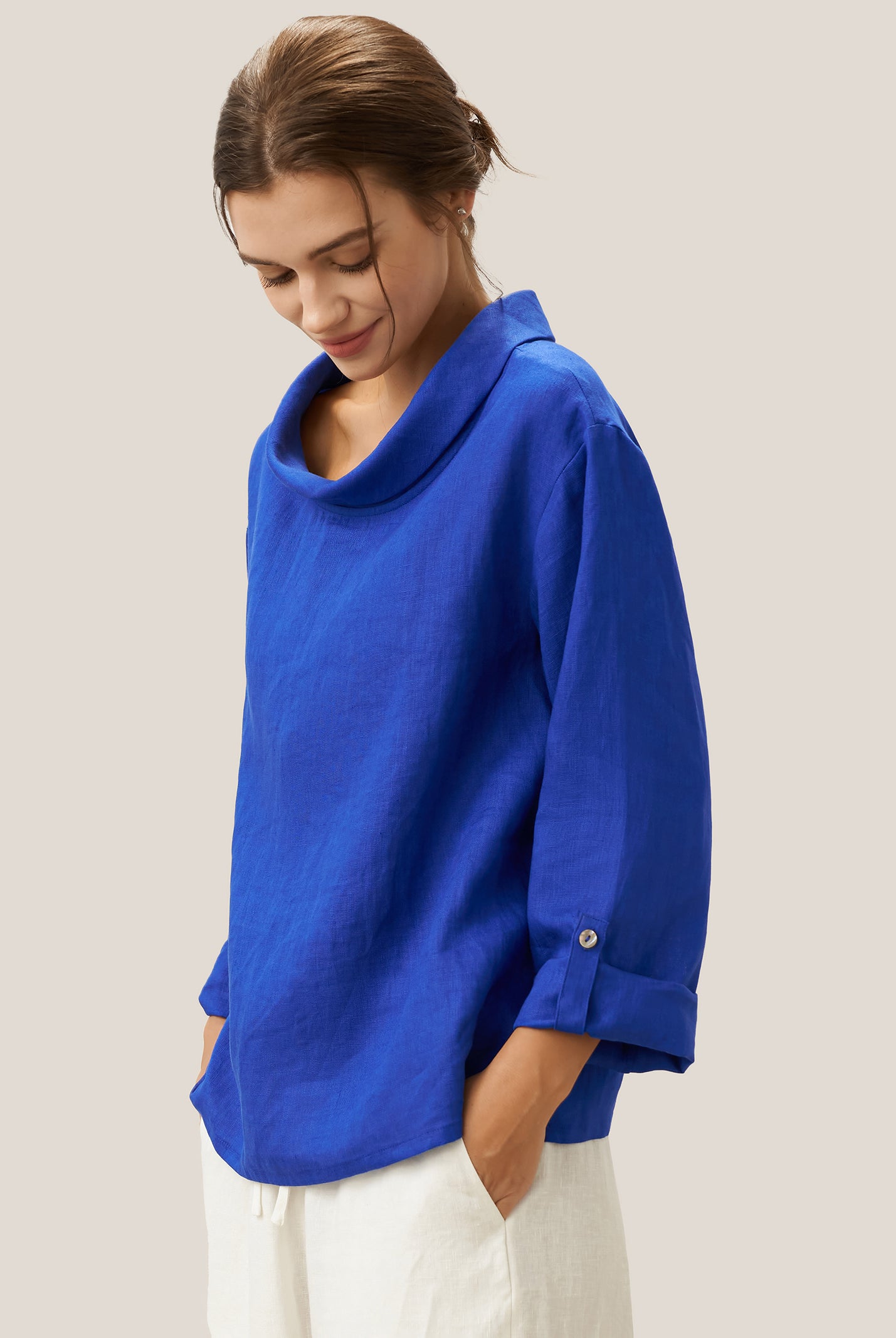 100% Linen Draped Neck Top HOLLIS by LINTICO for women