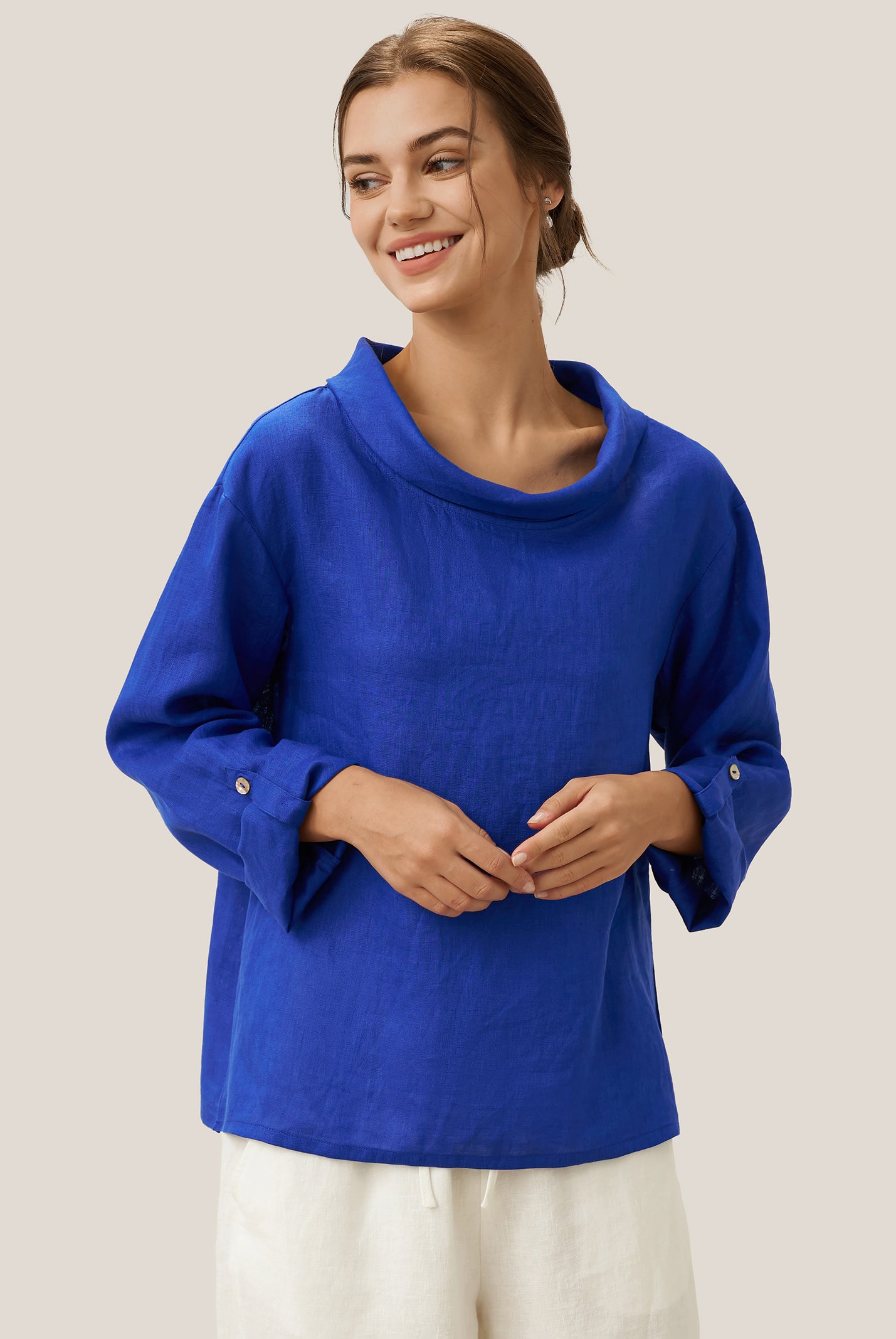 100% Linen Draped Neck Top HOLLIS by LINTICO for women