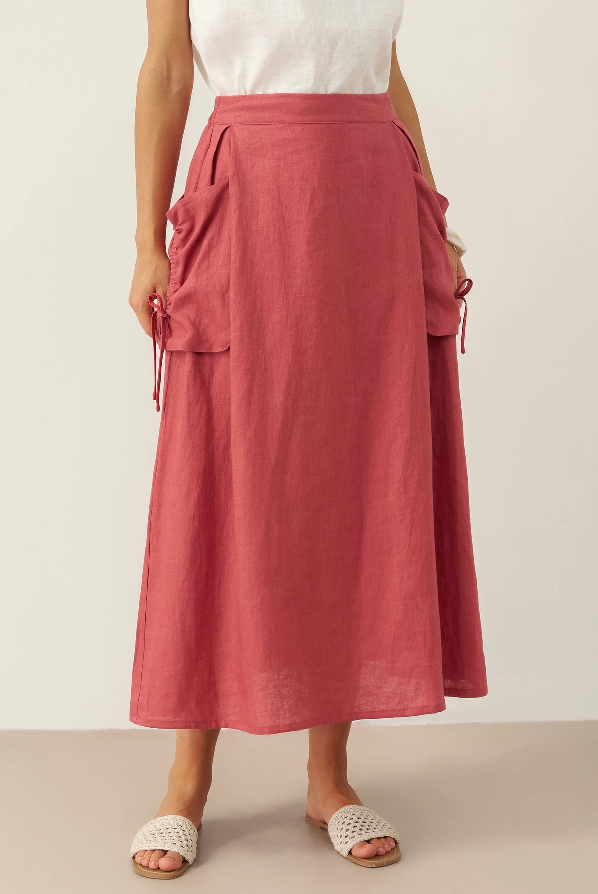 100% Linen Drawstring Pocket Skirt TESS by LINTICO for women